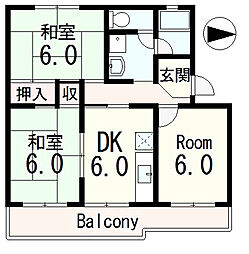 コンステラ・ベガ若葉台 2階3DKの間取り