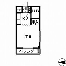 ハイツ初田 3階1Kの間取り