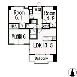 JR東海道・山陽本線 石山駅 徒歩6分の賃貸マンション 3階3LDKの間取り