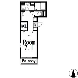 Prandia 2階1Kの間取り