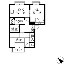 JR東海道・山陽本線 膳所駅 徒歩15分の賃貸マンション 2階2Kの間取り