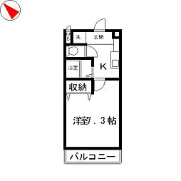 疋田マンション2 1階1Kの間取り