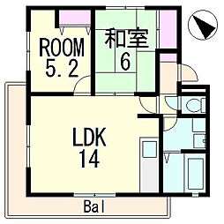 ヴィラ・デ・コローレ 3階2LDKの間取り