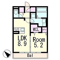 JR東海道・山陽本線 草津駅 徒歩21分の賃貸アパート 3階1LDKの間取り