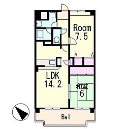 コスミックルーム21 5階2LDKの間取り