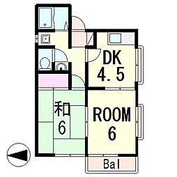シャマードハイツ豊 2DKの間取図画像