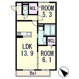 ボヌール 2LDKの間取図画像