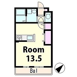 パールコート ワンルームの間取図画像