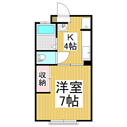 ドミールB 1階1Kの間取り
