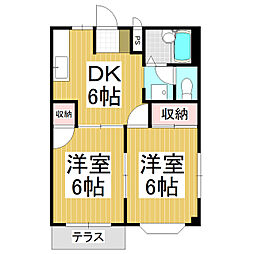 エルディムモモ 1階2DKの間取り