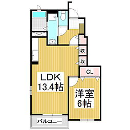ラ　カーサ　Ａ 1階1LDKの間取り