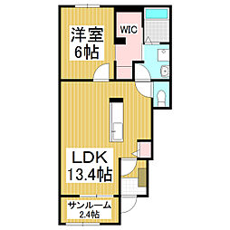 フォンテドミール南 1階1LDKの間取り