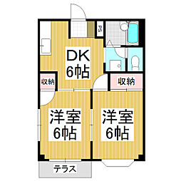 サンライズ永原Ｂ 1階2DKの間取り