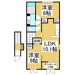 カーサ　デル　ソル　II 2階2LDKの間取り
