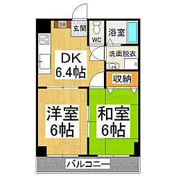 レジデンスヤマキチ 2DKの間取図画像