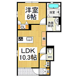 ヴィア内堀A 1LDKの間取図画像