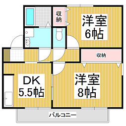 セジュールけやきA 2DKの間取図画像