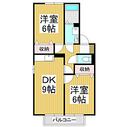 ウィスタリアA 2DKの間取図画像