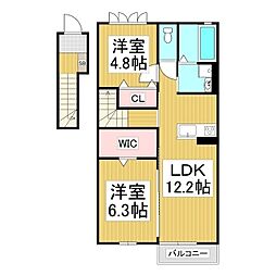 塩尻市大字広丘原新田アパート 2LDKの間取図画像