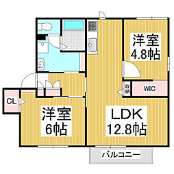 フレグランス・ウェルB 2LDKの間取図画像