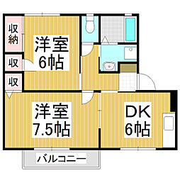 セジュール並木B 2DKの間取図画像