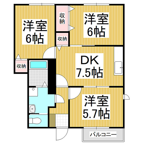 長野県松本市大字里山辺(賃貸アパート3DK・1階・55.71㎡)の写真 その2