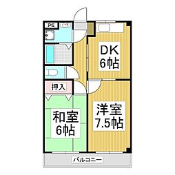 松本電気鉄道上高地線 波田駅 3.6kmの賃貸マンション 1階2DKの間取り