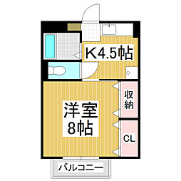 サープラスK 2階1Kの間取り