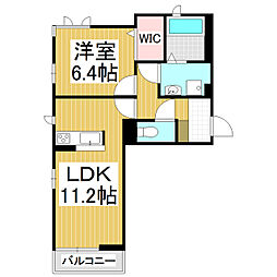 ディアコートまるも 1階1LDKの間取り