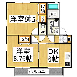 ハイランドタウンＨ棟 1階2DKの間取り