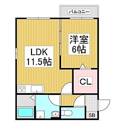 ベルリードマンション島内 3階1LDKの間取り