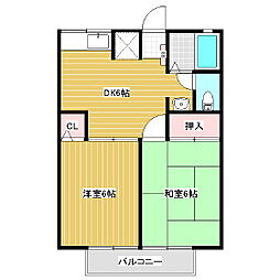 シティハイムカトレア 2DKの間取図画像