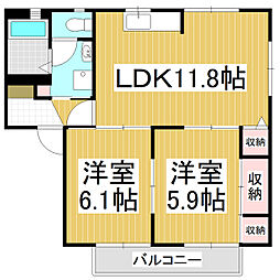 アイディアス栄明B 2LDKの間取図画像