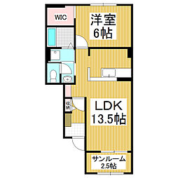 フレスクーラ蟻ヶ崎2 1LDKの間取図画像