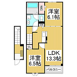 リブハピネス A 2LDKの間取図画像