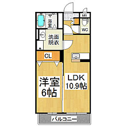 オーク笹部 1LDKの間取図画像