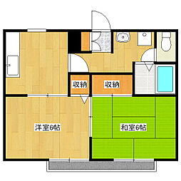サンガーデンヒラバヤシA 2DKの間取図画像