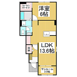フレスクーラ蟻ヶ崎3 1LDKの間取図画像