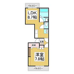 レジデンスタカハ 3階1LDKの間取り