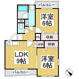ガーデンハイム樗3番館 4階2LDKの間取り