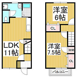 ポナール中屋Ａ 1階2LDKの間取り
