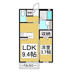 グランソレイユ 2階1LDKの間取り