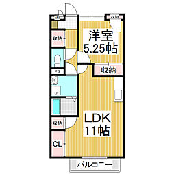 ルーチェ大丸山 2階1LDKの間取り