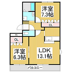 ルーエンハイム 3階2LDKの間取り