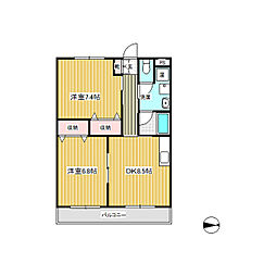 レジデンス山吹 3階2DKの間取り