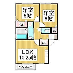 リビングタウン砂払　D 1階2LDKの間取り
