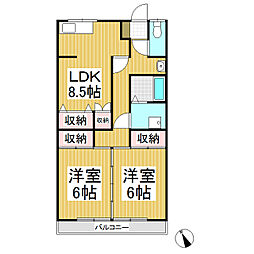 矢沢コーポ 1階2LDKの間取り