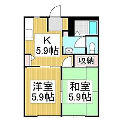 フレグランス金沢　Ｂ 2階2Kの間取り