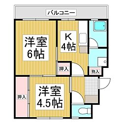 長野県職員市田アパート 2Kの間取図画像