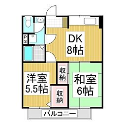 下田ハイツ馬場町 2DKの間取図画像